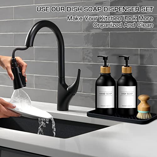 GMISUN Kitchen Soap Dispenser Set, 17 Fl Oz/500ML Hand and Dish Soap Dispenser Set With Silicone Tray and Brush, Modern Black Dish Soap Dispensers for Kitchen, Refillable Washing Up Liquid Dispensers - Cosy Home Interiors GMISUN Kitchen Soap Dispenser Set, 17 Fl Oz/500ML Hand and Dish Soap Dispenser Set With Silicone Tray and Brush, Modern Black Dish Soap Dispensers for Kitchen, Refillable Washing Up Liquid Dispensers - Image 5