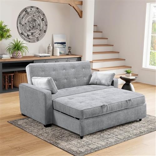 Image of Serta Ainsley 66.5 inch Convertible Sleeper Loveseat, Full Size, Dreamcoil Comfort, Soft Woven Fabric, Light Grey
