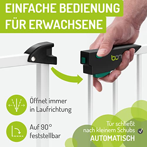 BOMI Schutzgitter Mira XXL Tür | Zum Klemmen | Schließt automatisch | Türschutzgitter schmal weiß Metall Selbstschließend | Treppenschutzgitter Türgitter Klemmgitter für Baby Welpe | Breite: 83-91 cm