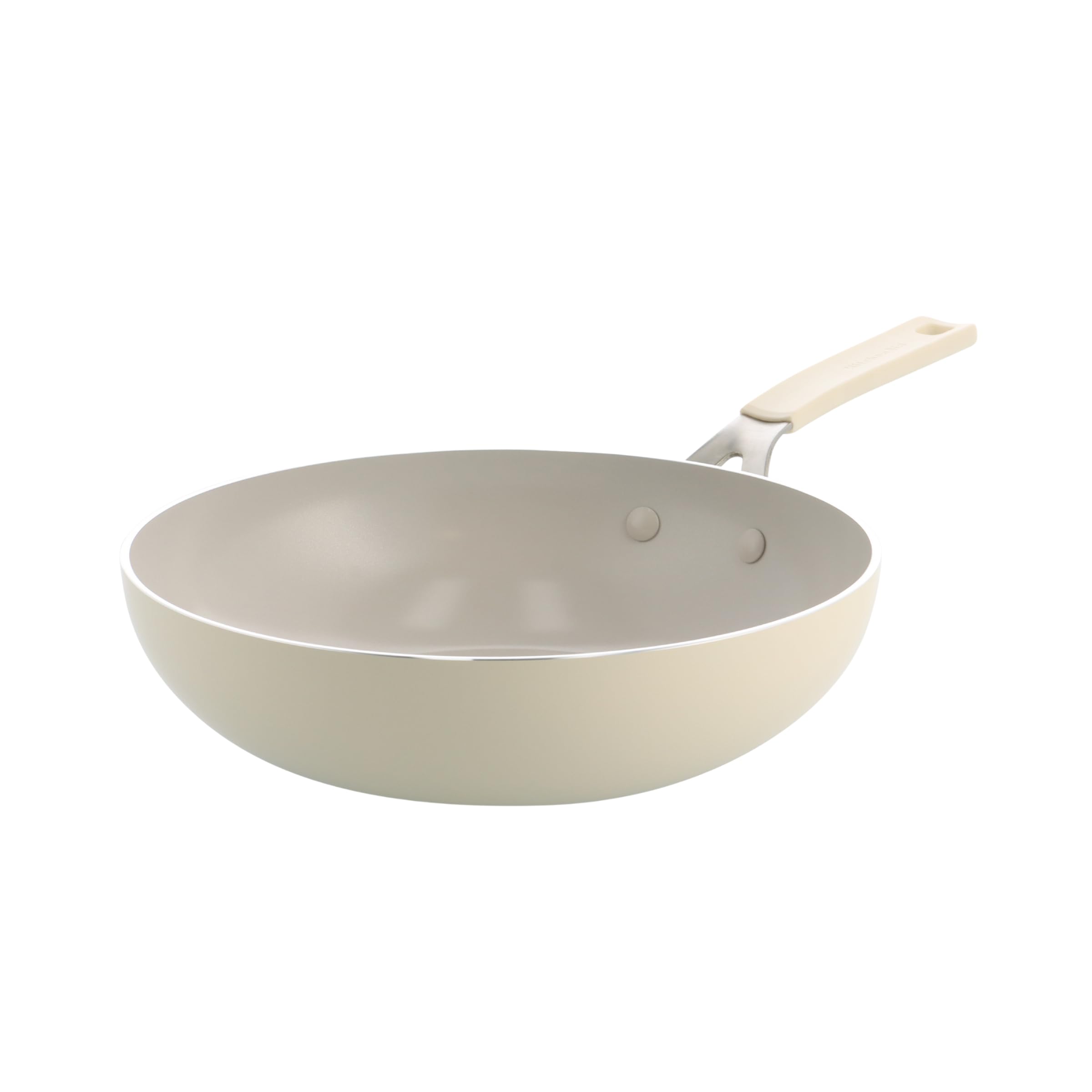 KitchenAid Aluminium Wok Ceramica Antiaderente, 28 cm/3,69 L, Senza PFAS, Compatibile Induzione, Manico Acciaio Inox, Adatto Forno, Lavabile Lavastoviglie, Crema