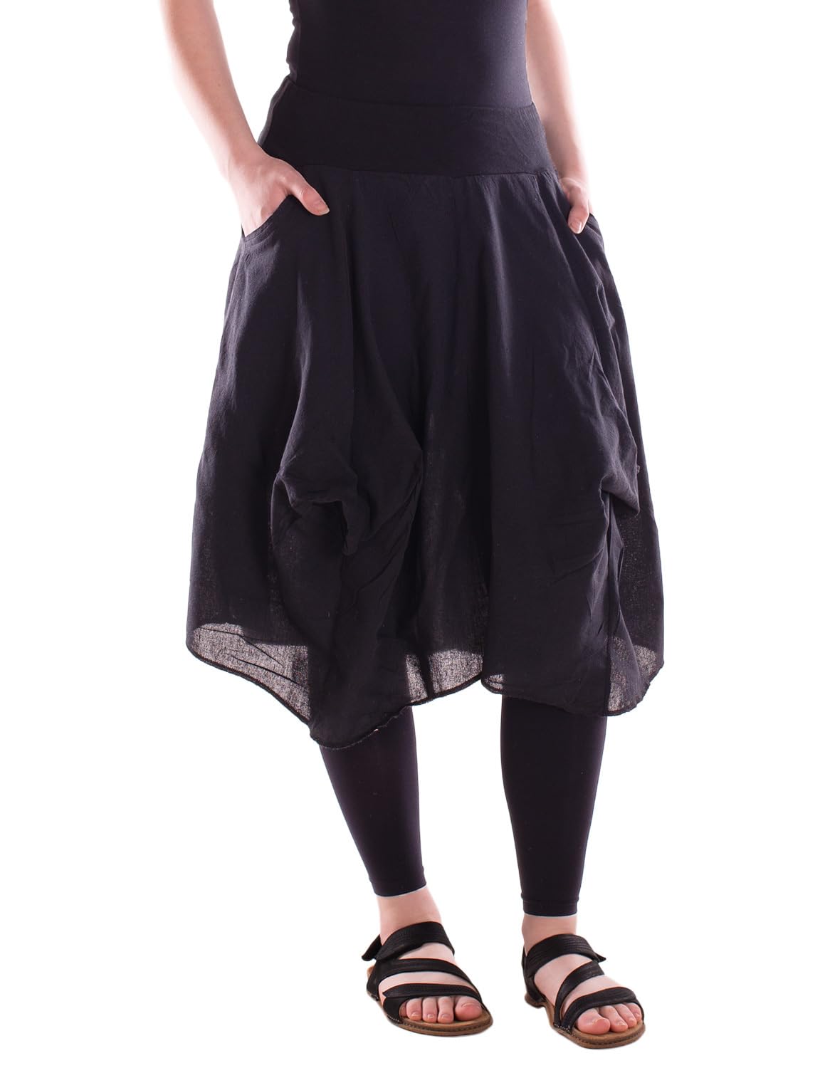 Vishes Alternative Bekleidung - Damen knielanger Rock 100% Baumwolle Vintage mit Taschen
