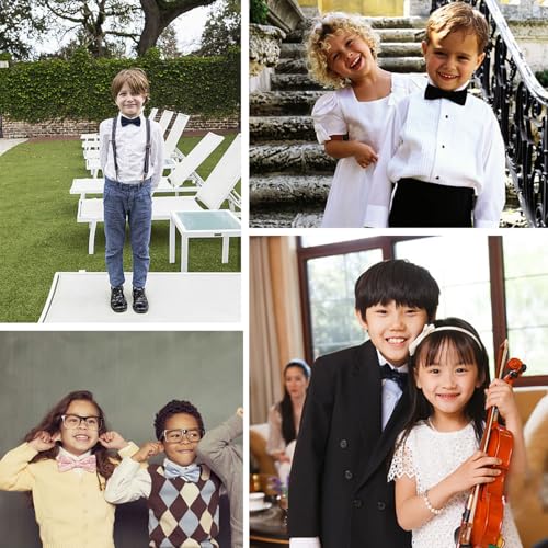 Hi-Tie Bow Ties for Boys Pre-Tied Silk Kids Bow Tie Adjustable Boys Bowties with Pocket Square Set for Wedding Party3