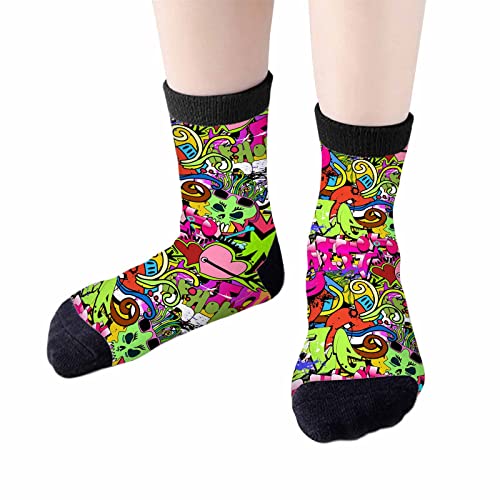 Image of Red Striped Crew Socks for Woman Size 6-8 Christmas Tree Moose Snowflake Dots Lines Girls Socks