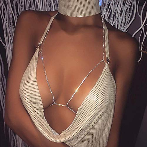 Woeoe Rhinestone Chain Bra Crystal Body Chains for Women Necklace Sexy Bikini Nightclub Body Chain Jewelry3