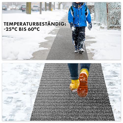etm Sicherheitsmatte gegen Glätte | Outdoor Teppich mit Rutschfester Granulat Beschichtung | Antirutschmatte für Außenbereich | 120 cm Breite und viele Farben und Längen (1 m Länge, grau)