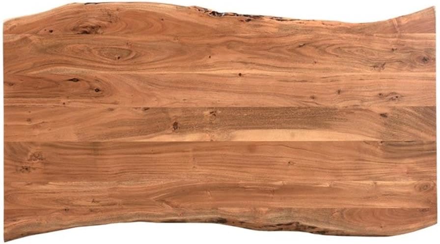 Pemberly Row Mid-Century 2-Piece Live Edge Solid Acacia Wood Desk Set, Brown Finish, Includes Desk with Drawers and Bookshelf, Metal Accents, Home Office Furniture for Storage and Organization