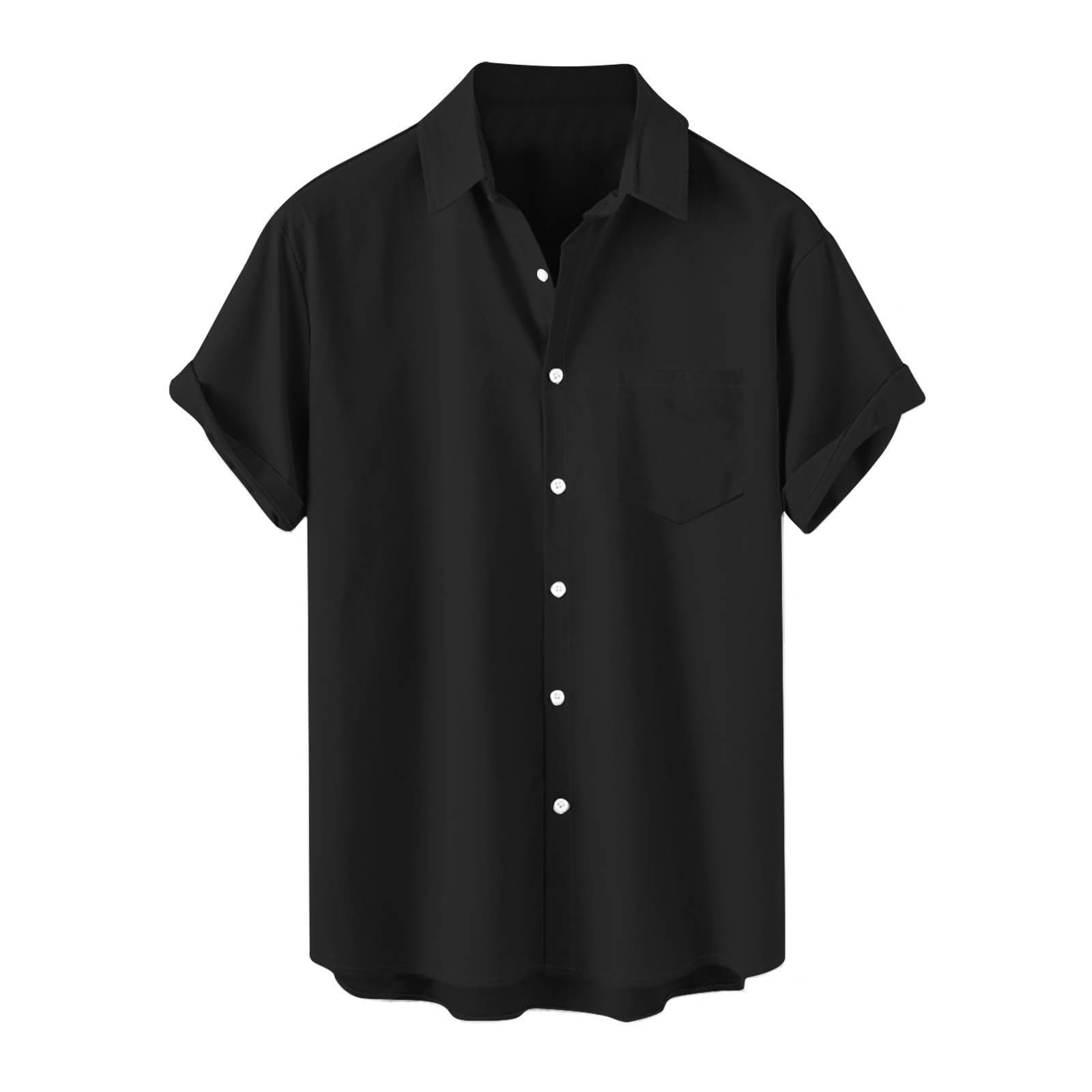 Mens Short Sleeve Shirt Regular Fit Button Down Lapel Collar Shirts Casual Fashion Loose Dress Shirts with Pockets