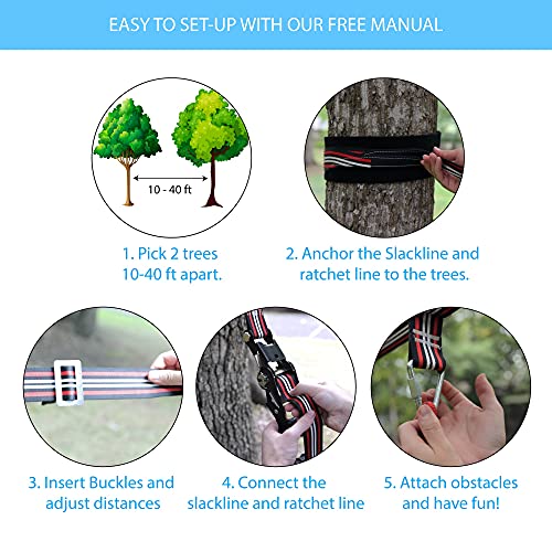 Merrvey Ninja Warrior Obstacle Course For Kids 50Ft American Slackline Accessories Climbing Ladder Ninja Wheel Monkey Bars Fists Gym Rings Outdoor Playset Backyard Obstacle Line Equipment #TOP5