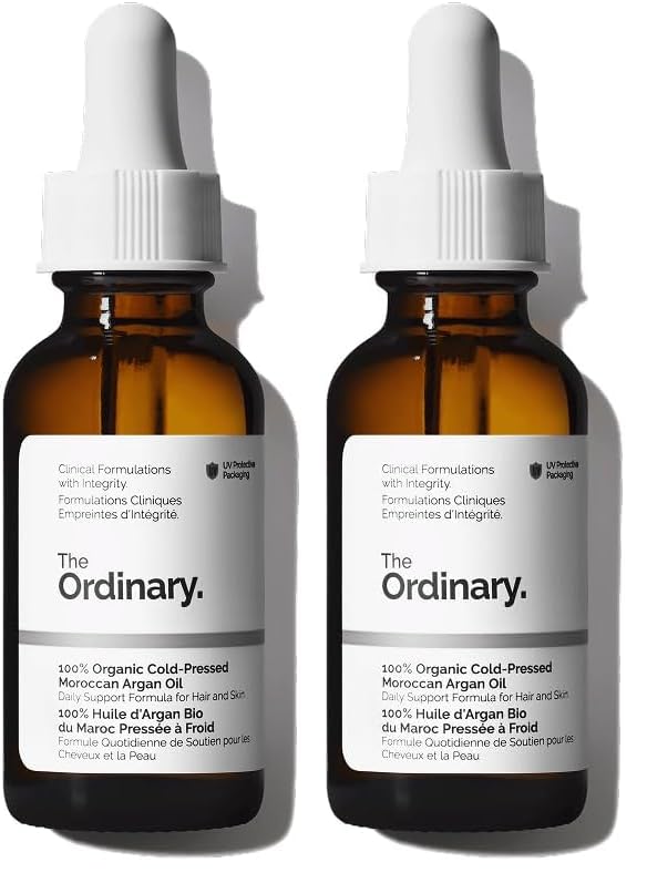 The Ordinary 100% Organic Cold-Pressed Moroccan Argan Oil, Aceite de Argán Marroquí Orgánico Prensado en Frío, Tratamiento nutritivo e hidratante para la piel y el cabello, 30 ml (Paquete de 2)