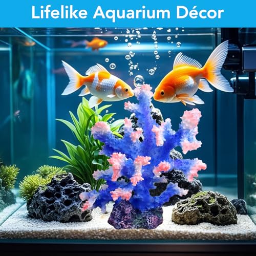 Image of Premium Coral Reef Ornament - Lifelike Artificial Coral Decor for Saltwater & Freshwater Aquariums | Hand-Painted Blue, Aquarium-Safe Polyresin (5.7 inchx5.1 inchx6.3 inch)