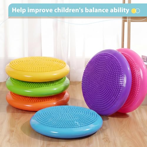 Image of Amylove 6 Pcs Wiggle Seat Inflated Wobble Cushion for Sensory Kid 13 Inch Balance Disc Kids Flexible Seating Exercise Sensory Pad Chair Cushion for Classroom Office School (Bright)