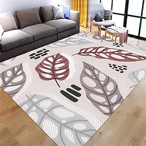 Alfombras Pie De Cama Gris Alfombra Salón Gris Abstracto Gran Patrón De Hojas Durable Alfombra Dormitorio Alfombras Infantiles Lavables En Lavadora 120X200Cm Alfombras De Entrada 3Ft 11.2''X6Ft Cover