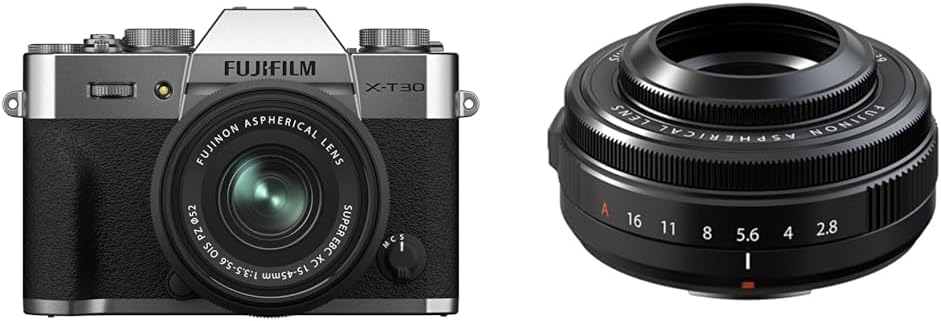 Fujifilm X-T30II XC Lens Kit, Silver, F X-T30 II LK-1545-S + X Replacement Lens, Fujinon, Single Focal, Pancake, 1.0 inches 27 mm, F2.8, Dustproof, Splashproof, Low Temperature Aperture Ring, F