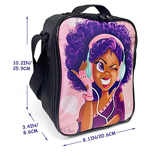 Cezehaji African American Black Girl Lunch Bag Insulated Lunch Box Tote For Kids Girls Toddler Teens Pink Reusable Canvas Lunch Bags With Shoulder Strap #TOP1