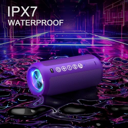 Image of Ortizan Portable Bluetooth Speaker: IPX7 Waterproof, 24W Loud Sound, Deep Bass, Bluetooth 5.3, LED Lights, Wireless Stereo Pairing, 30H Playtime, for Home /Outdoor /Party /Beach, Birthday Gift, Purple