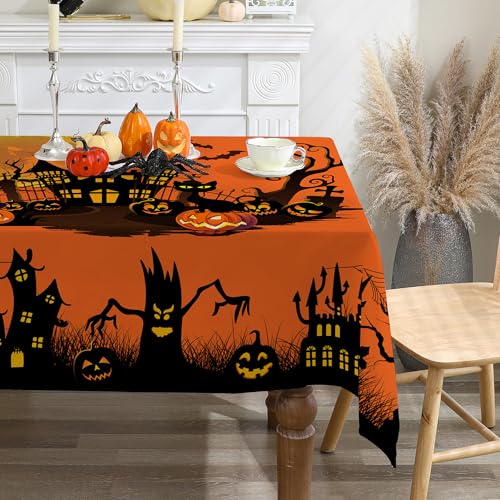 cusugbaso Halloween Tablecloth 52x70 Inches - Orange Halloween Decor