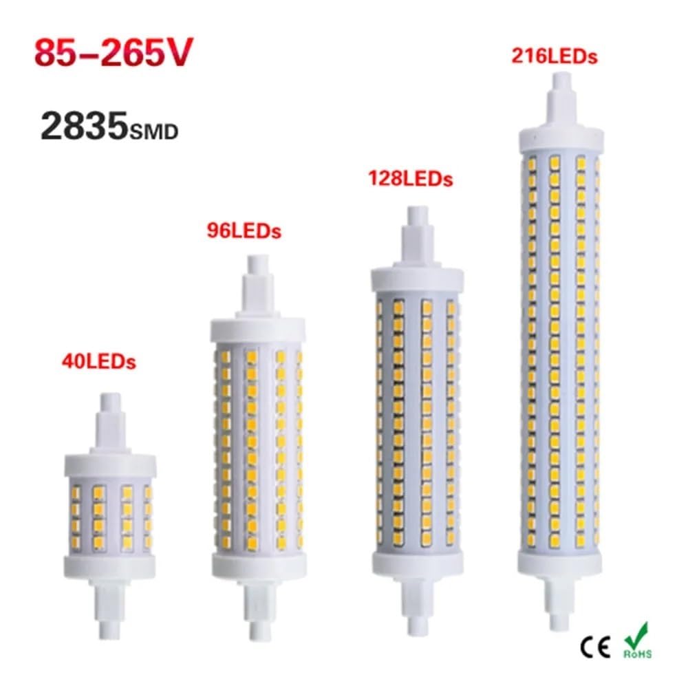 RZL Iluminación, Paquete de 4 bombillas LED tipo maíz, CA 85-265 V, R7S, 4 W, 8 W, 12 W y 15 W, no regulables, 360 grados(Warm White,12W 135LEDS)