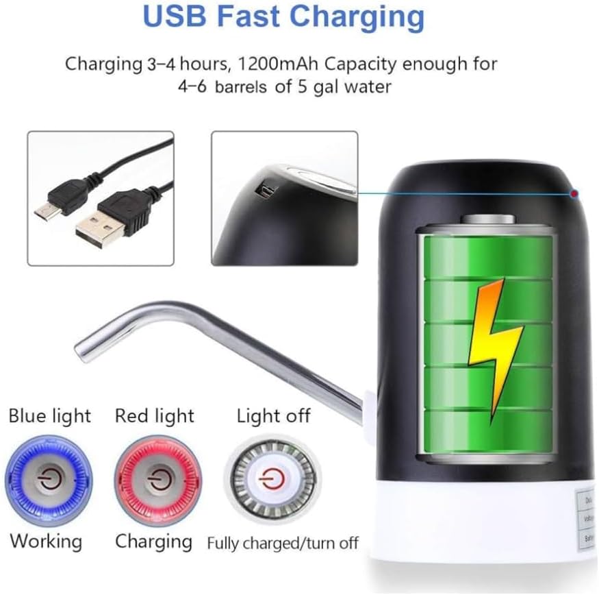 Miniatura 6 de Dispensador de agua recargable automático  Bomba de botella de carga USB portátil para jarras de 3 a 5 galones, bomba de agua eléctrica de un solo
