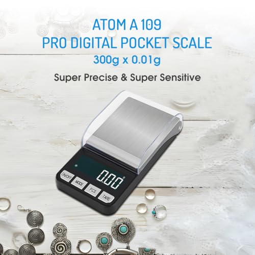 Image of Atom Electronic Pocket Digital Scale 300gms x 0.01gms | Digital Jewellery Scale | Atom A 109 Pocket Scale.