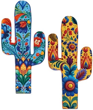 Putuo Decor Aztec Cactus Wall Decor Set of 2, Western Wooden Home Decor, Farmhouse Rome Decor Mexican Wall Art for Living Room, Bedroom, Kitchen, Office