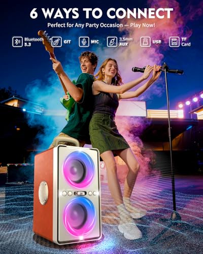 Image of YIER Bluetooth Speaker, 240W Peak Loud Party Speaker with Big Bass, 20H Playtime, TWS, BT5.3, Large Portable Wireless Boom Box with LED Light for Outdoor Backyard Beach Home (Leather Orange)