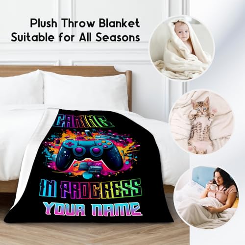 Boy Blanket - 50x60 Inches Custom Cool Gaming Throw for Boys, Girls - Black Soft Fuzzy Blankets for Bed, Couch & Travel