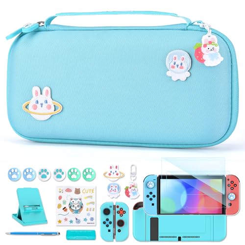 innoAura Étui NS Switch Accessoires pour NS Switch 18 en 1 avec Etui de Transport Switch, Etui de Jeu Switch, Protection d'Ecran Switch, Support Switch, Poignées de Pouce Switch(Bleu)