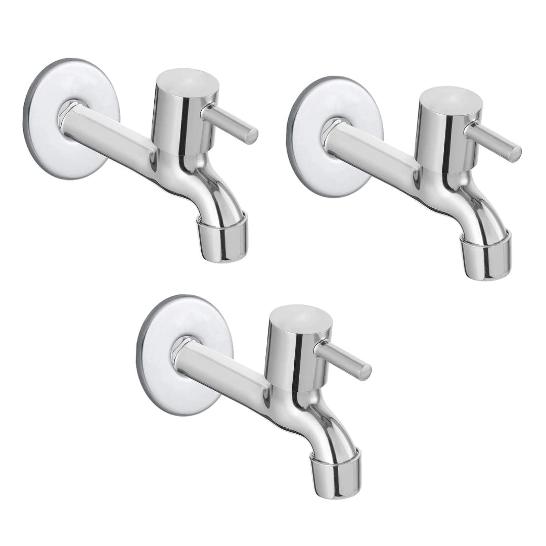Cossimo Turbo Zinc Alloy Long Body Bib Cock Tap for Bathroom, Chrome, Silver (1/2" Inch, 13 mm) - Set of 3