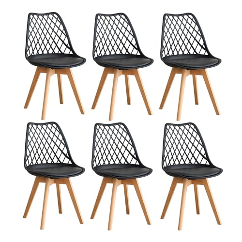 GrandCA HOME Lot de 6 Chaises de Salle à Manger, Chaises de Cuisine Modernes avec Assises en Cuir et Pieds en Hêtre, Idéales pour La Cuisine et La Salle à Manger -...