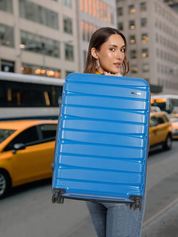 Image of Teakwood Large Check in Size 8 Wheels Trolley Bag, Hard Cabin with Zipper Closure, Adjustable Push Button & Cross Side Strap, TSA Lock System 360 Degree (Large Check in Size, Royal Blue)
