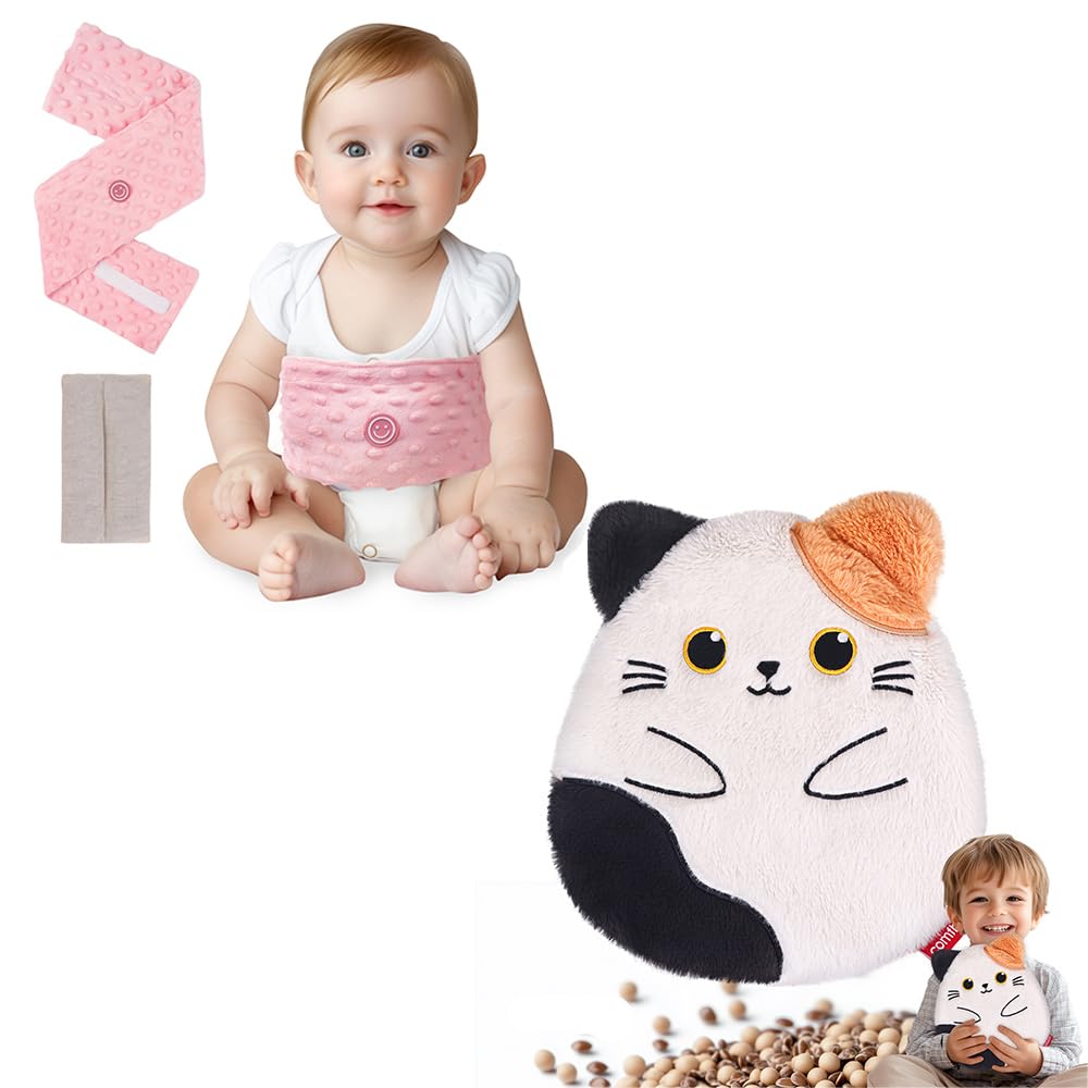 Colic and Gas Relief for Newborns and Infants, Flaxseed Heated Tummy Wrap comfheat Cat Microwave Heating Pad for Pain Relief