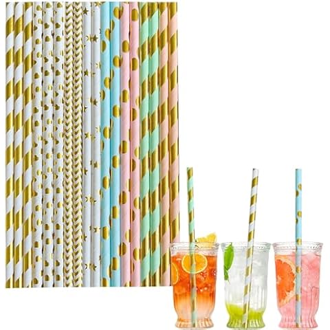 Biodegradable Gold Foil Paper Straws - 100pcs Cover
