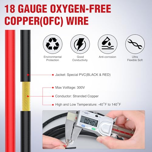 Image of Nilight 30FT 18AWG Oxygen-Free Copper Wire Red Black | Electrical Wires Stranded PVC Cord 2 Conductor Parallel 300V DC Flexible Extension Cords for LED Strips Lamps Lighting