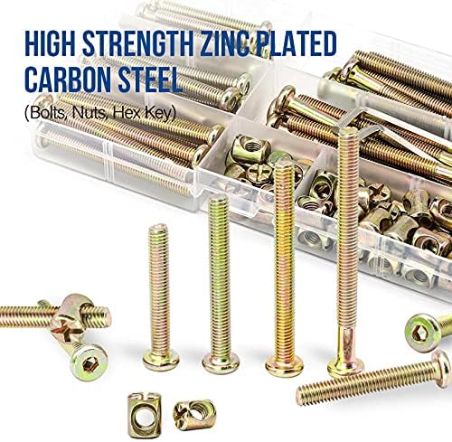 150pcs M6 Furniture Barrel Nuts and Bolts Hex Socket Screw Kit,30mm/40mm/50mm/60mm/80mm Zinc-Plated Hex Socket Cap Screw Bolts with 3 pcs Wrench and Storage Case