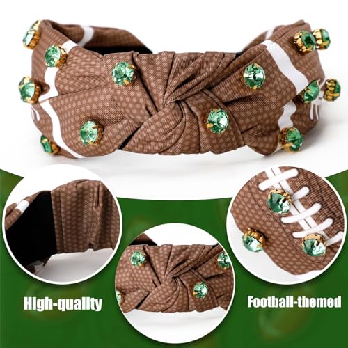 CiyvoLyeen 3PCS Football Headband for Women Pearl Rhinestone Jeweled Knotted Headband Game Day Wide Hairband Sports Hair Accessories Gifts for Football Mom Fans - Thumbnail 3