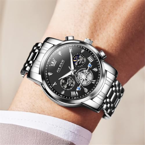 Image of OLEVS Watches Men Waterproof Luxury Big Face Mens Watch Stainless Steel Quartz Analog Dress Watches for Men Luminous Multifunction Man Watch Relojes De Hombre