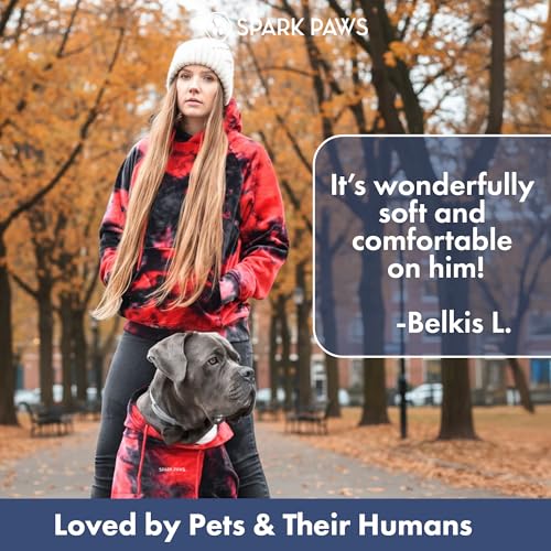 Image of Spark Paws Dog Hoodie - Premium Dog Sweater for Small, Medium, and Large Dogs | Warm Outfits for French Bulldogs, Pitbull, Puppy, Winter Jacket Alternative - Red & Black - S