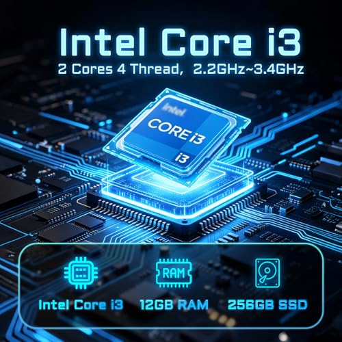 Image of Windows 11 Laptop i3 Computer, 15.6 inch Work Laptop for College Students with Backlit Keyboard WiFi 6 (2 cores, 4 Threads, up to 3.4GHz) 12GB RAM 256GB SSD TF Card Expandable to 2TB Blue