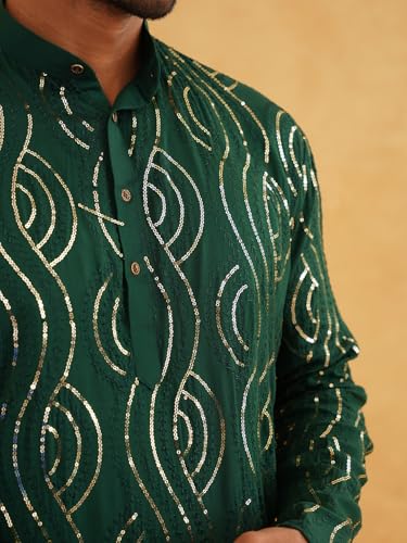 Image of SOJANYA (Since 1958 Men's Embroidered Sequinned Cotton Kurta With Churidar Pyjama Set