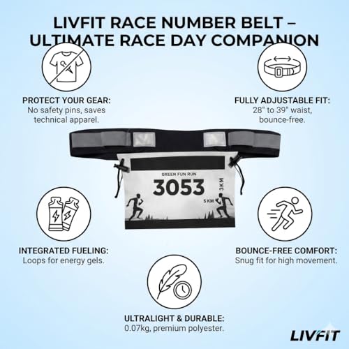 Image of Livfit Pacer Running Belt with Race Bib Holder for Marathon Training (Pack of 1, Assorted Color)