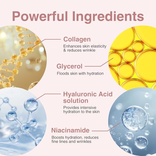 Elixbloom Bio-Collagen Face Mask, Real Deep Collagen Overnight Mask, Hydrating Collagen Face Mask, Facial Sheet Masks for Skincare, Pore Minimizing, Firming, Elasticity Improvement, and Moisturizing.