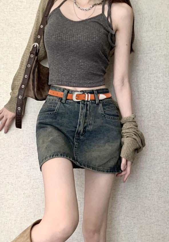 Cowhide Porous Belt Ladies Thin Decorative Skirt Genuine Leather 6