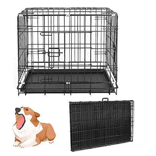 Caisse de Transport Métal, Cage pour Chien avec 2 Portes et Poignée, Parc à Chiens Pliable, Caisse Voyage Chien Respirante (Noir S (61×46×48 cm))