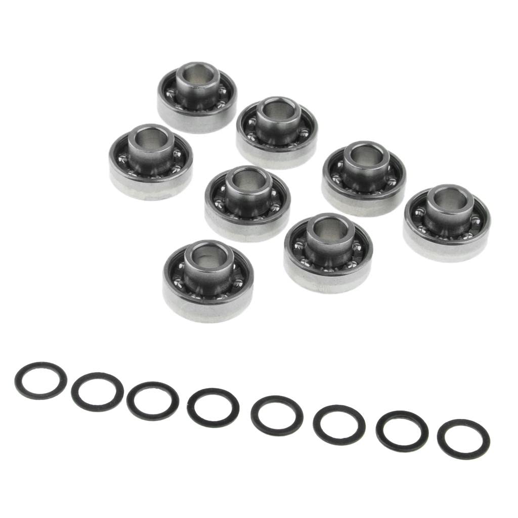 Premium 8pcs Skateboard Bearings Longboards Kick Scooters Parts, Low Friction Steel, High Precision, Strong Capacity, Fits Children Scooter, Smooth Roll, 8mm Inner Dia., 22mm