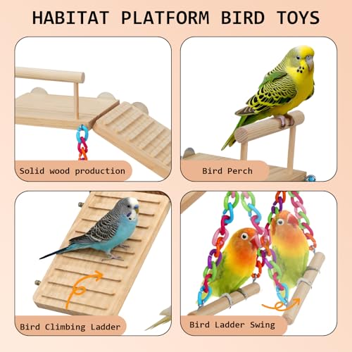 ZooVibe Bird Perches Platform Swing with Climbing Ladder Birds Toys Cage Accessories for Cockatiels, Lovebirds, Pacific Parrotlets,Chinchilla, Hamster Play Gym Exercise Stand - Thumbnail 5