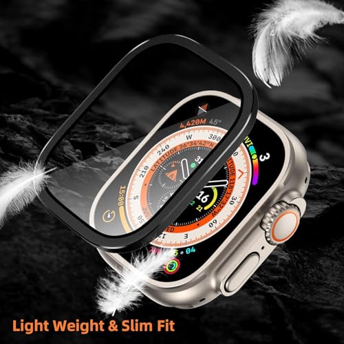 Image of HANKN for Apple Watch Ultra 3 /Ultra 2 /Ultra Screen Protector 49mm [2 Pack],9H Tempered Glass + Titanium Alloy Frame, [Keep Original] [Touch Sensitive] Lightweight Protective Glass Film for iwatch Ultra 3 /2 /1 [Black+Titanium]