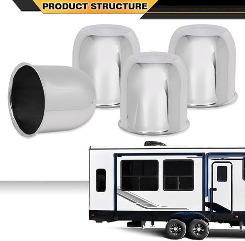 Miniatura 2 de 4 tapas centrales de rueda cromadas para llantas de remolque de 3 14 pulgadas, 3.25 pulgadas, orificios centrales y arañazos ligeros