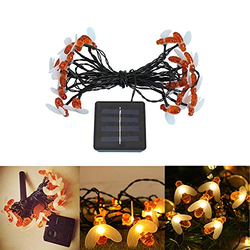 Vlio Solar Garden Lights 30 LED, Honey Bee Fairy String Lights?Waterproof Outdoor Indoor Garden Lighting for Flower Fence, Lawn, Patio, Festoon, Summer Party, Christmas?Holiday Decoration (Warm white)