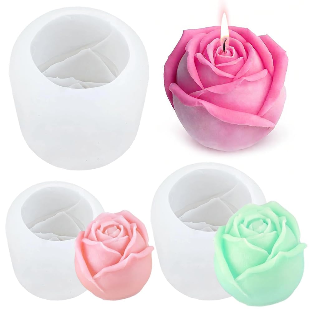 Solaverano 3 Moules à Bougies Silicone Fleur 3D Rose Œillet Pivoine - DIY Savon Et Décoration