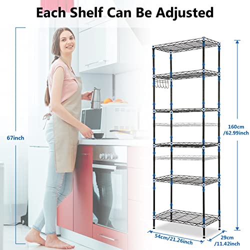 Bathwa 6 Shelf Adjustable Wire Shelving Units, Heavy Duty Metal Storage Wire Shelf With Leveling Feet, Utility Steel Shelves For Garage, Kitchen, Living Room, Bathroom, 21.26L X 11.42W X 62.99H #TOP2